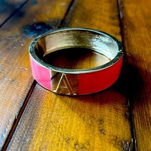 Peachy Pink Gold Tone “A” Cuff Bracelet